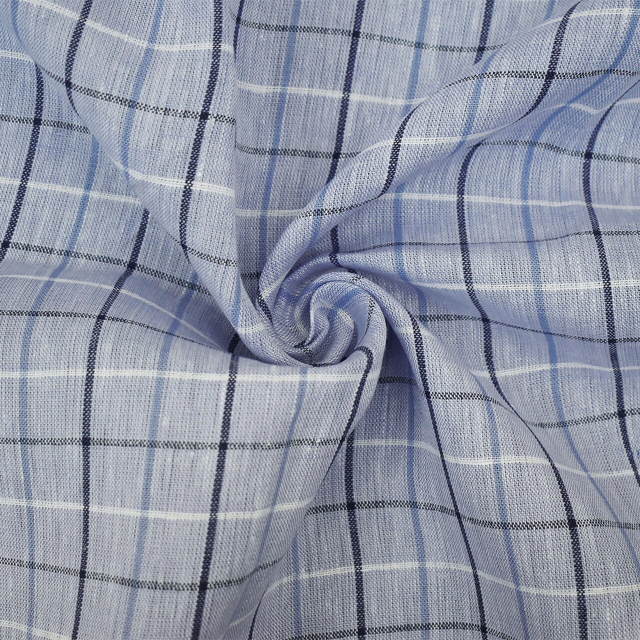 Pastel Blue-Blue-White Spence Bryson Check Plaid Irish Linen Slub Woven Fabric By the Yard